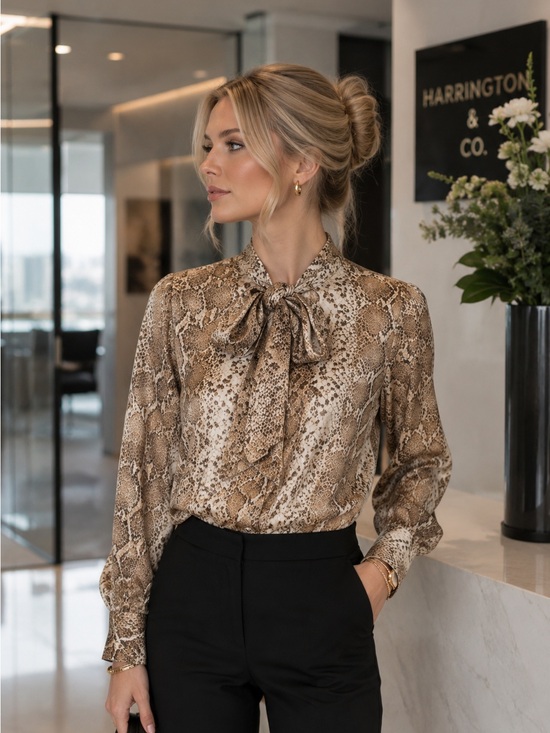Bailey 44 Tops - AVERY SNAKE PRINT TIE FRONT LONG SLEEVE FEMININE BLOUSE New with tags